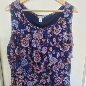 Westport Tiered Ruffles Blue Floral Tank Top Women's Size 1X